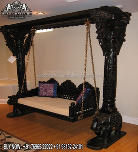 Diseño de elefante, columpio tallado tradicional, estilo clásico, acabado marrón, Oonjal para el hogar, artesanía india a mano, madera maciza de teca Jhula UK - Product Image 5