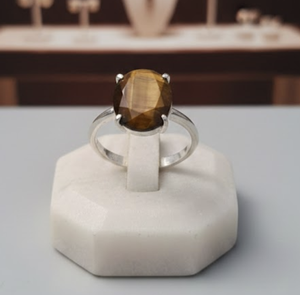 Anillo de Piedra Preciosa Ojo de Tigre Flexible, Hecho a Mano, Forma Ovalada, Tema del Amor - Product Image 2