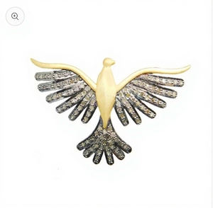 Pendentif en argent sterling 925 plaqué rhodium noir avec diamant naturel taille simple pavé, motif Oiseaux d'élégance, pour femme, taille 45x27MM - Product Image 1