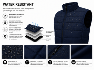 Gilet matelassé d'hiver pour homme personnalisé, veste sans manches de haute qualité avec protection coupe-vent, poches zippées sécurisées pour la randonnée - Product Image 6