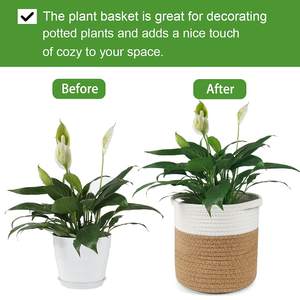 กระถางต้นไม้ผ้าฝ้ายทอพร้อมซับใน กระเช้าปลูกต้นไม้ในร่มสำหรับตกแต่งบ้าน กระถางดอกไม้ - Product Image 4