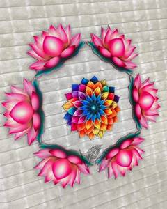 Ensemble artisanal de tapis de sol en MDF découpé, motif Mandala floral Lotus rose, pour Mandir, salle de Pooja, décoration de Diwali - Product Image 4