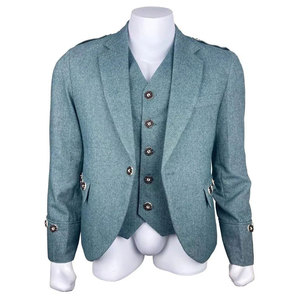 Men's <b>Light</b> Grey Tweed Argyll Kilt <b>Jacket</b> & Waistcoat Scottish Wedding Outfit - Product Image 1