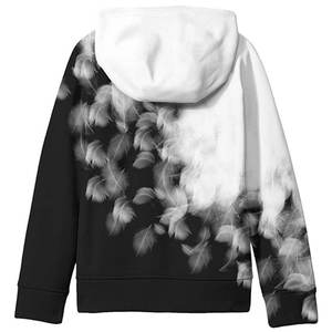 Sudadera con Capucha Unisex, Estampado de Plumas en Blanco y Negro, Corte Regular, Informal, Tejida en Poliéster, para Otoño - Product Image 3