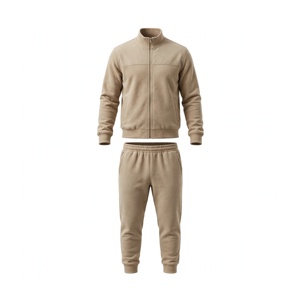 Ensemble de survêtement à capuche zippé en polyester/coton pour homme, couleur personnalisée, coupe ample, décontracté, uni, pour l'été, avec poches latérales - Product Image 1