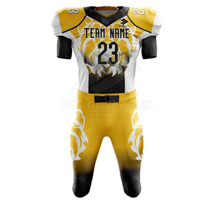 Ensemble d'uniformes de football américain pour hommes, 100% polyester, imprimé par transfert thermique, manches courtes, sangles élastiques, fermeture à boucle, poches latérales - Product Image 3