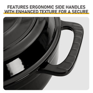 Pentola Olandese in Ghisa da 6QT con Smalto Nero, per Cucina su Fornello, e 2 Guanti in Silicone Resistenti al Calore per Campeggio, Coperchio Incluso - Product Image 4