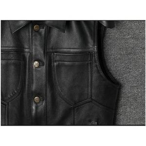 Gilet en cuir personnalisé coupe classique pour hommes hiver Moto Biker gilet avec bouton décoration noir 3D motif Style - Product Image 3