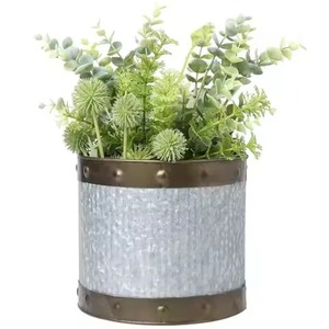 Pot de fleurs moderne minimaliste en métal avec support noir, conteneur pour plantes d'intérieur, design circulaire, finition grise - Product Image 4