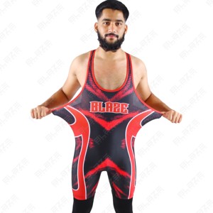 Camiseta interior de lucha azul y naranja hecha a medida, camisetas de lucha de Japón de punto con diseño libre, técnicas lavadas de talla grande - Product Image 1