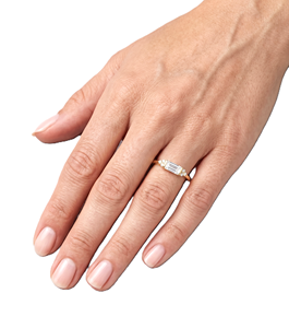 Anillo de Compromiso de Oro Sólido de 14K y 18K con Diamantes Cultivados en Laboratorio, Corte Baguette y Redondo, Anillo de Diamantes Minimalista, Anillo de Bodas para Mujer, Venta al Por Mayor - Product Image 6