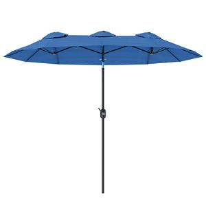 Ombrellone da Patio Blu Navy 2.7m a Doppia Faccia con Pulsante di Inclinazione e Manovella, 3 Prese d'Aria, 12 Stecche per Hotel - Product Image 1