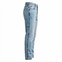 AMKOOR ENTERPRISES Celana Denim Biru Pria Regular Fit Panjang Penuh Kasual Bernapas Berat Sedang Gaya Musim Panas Stonewashed 70%