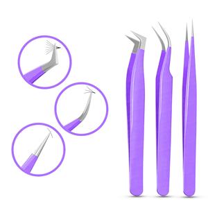 Pinzas de extensión de pestañas de acero inoxidable con punta de fibra de alta precisión Pinzas de pestañas de volumen profesional - Product Image 3