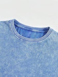 Camiseta Oversize OEM Azul Claro Lavado 100% Algodón Suave Transpirable para Hombre con Hombro Caído, Logotipo Personalizado, Proveedor Mayorista - Product Image 3