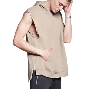 Sweat-shirt d'hiver ample style Hip Hop, sans manches, avec fente et fermeture éclair, en molleton bouclette beige, coupe oversize, séchage rapide - Product Image 1