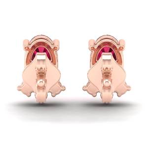 Boucles d'oreilles REYES faites à la main en or massif 14 carats, certifiées GRA, avec moissanite, fermoir à vis, coupe ovale, 1 carat, pierres précieuses rubis, pour femmes - Product Image 4