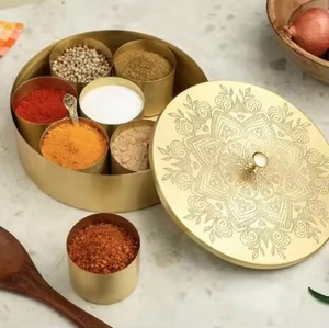 Designer Metal Masala Storage <b>Box</b> with Decorative Lid Kitchen Organizer Spices <b>Herbs</b> Seasoning Container for Home Dining Setup - Product Image 2