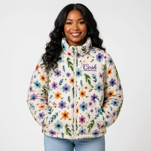 Veste matelassée à imprimé floral Cosh International pour femme, style décontracté, col montant, fermeture éclair sur le devant, logo, chaude pour l'hiver - Product Image 1
