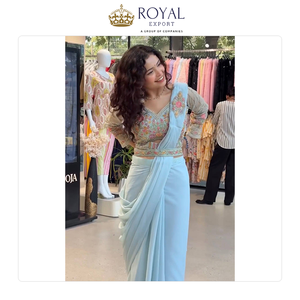 Sari de Boda de Diseño Indio de la Mejor Calidad, en Faux Georgette con Bordado Butta, para Venta Global - Product Image 3