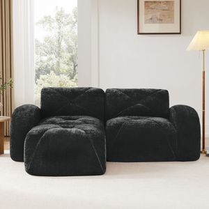 Divano Ergonomico a L Senza Struttura in Velluto Morbido con Design Trapuntato, Spugna ad Alta Densità 32D, Nessun Montaggio Richiesto per Soggiorno - Product Image 3