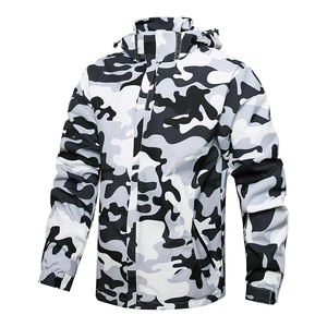Men's Camouflage <b>Windbreaker</b> Jacket Hooded Zipper Closure Casual Winter Outdoor Wear Pu Coated Polyester Shell - Product Image 1