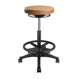 Silla de Bar de Piel Sintética sin Respaldo para Oficina en Casa, <span class=keywords><strong>con</strong></span> Reposapiés, Taburete Redondo Ergonómico <span class=keywords><strong>con</strong></span> <span class=keywords><strong>Ruedas</strong></span> y Altura Ajustable - Product Image 6