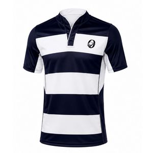 Maillot de rugby sublimé bleu marine et blanc à manches courtes, uniforme d'équipe rayé, chemise de sport, tenue d'entraînement athlétique - Product Image 1