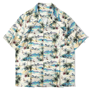 Men Beach <b>Shirts</b> Casual Summer Vacation Short Sleeve <b>Shirt</b> Printed <b>Patchwork</b> Top Beach Button Up - Product Image 1