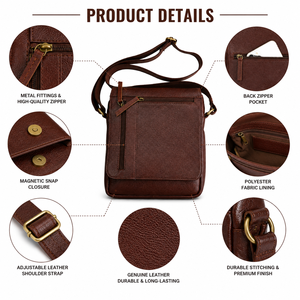 Bolso Bandolera de Cuero Genuino para Hombre, Bolso de Mensajero Vintage con Múltiples Compartimentos, Bolso de Viaje - Product Image 3