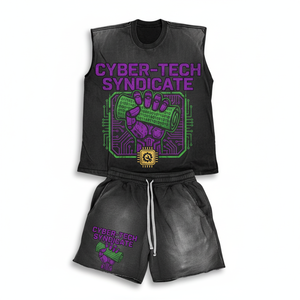 Custom 2026 OEM Summer Streetwear Jogger 100% Cotton Tracksuit for Men Manufacturer <b>Screen</b> Print Tank top Shirt and Shorts Set - Product Image 2