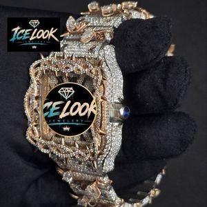 นาฬิกาข้อมือกลไก Ice Look ประดับเพชร Rhinestone Barongi สไตล์พังก์ สายคริสตัลสีทอง เครื่องประดับ - Product Image 4