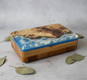 Boîte à bijoux en bois faite à la main avec résine époxy, décoration de luxe pour la maison, pour ranger colliers et bagues, capacité personnalisable - Product Image 4