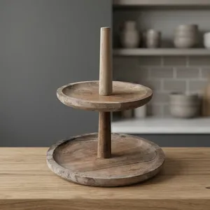 Support à deux niveaux en bois, décoration minimaliste pour la cuisine, rangement, présentoir, utilisation en intérieur, imperméable, durable, léger, fait à la main - Product Image 1