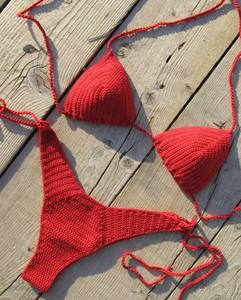 Ensemble de bikini au crochet, coupe brésilienne taille haute, rouge - Product Image 2