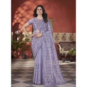 Saree de soirée de créateur avec broderie de fil - Product Image 4