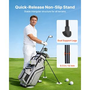 Borsa da golf con divisorio superiore a 14 scomparti, doppie spalline, gambe di supporto e divisorio a tutta lunghezza per 2 mazze da golf, in PU sportivo - Product Image 4