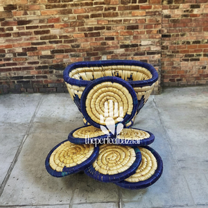 Sous-verre rond bleu en herbe de Moonj, design classique écologique - Product Image 2