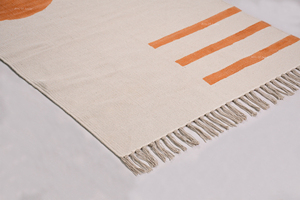 Tappeto Runner da <span class=keywords><strong>Cucina</strong></span> in Cotone a Pelo Corto, Antiscivolo, Ecologico, Stampato a Blocchi, Fatto a Mano, Moderno, <span class=keywords><strong>Arancione</strong></span> - Product Image 2