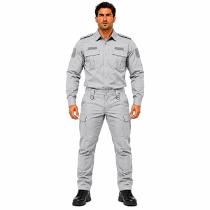 Conjunto de Uniforme de Guardia de Seguridad para Hombre, Camisa de Manga Larga, Pantalones Cargo, Gris Sólido, Ropa de Trabajo Profesional, Uniforme para Todas las Temporadas - Product Image 1