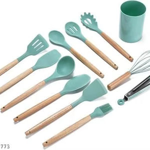 Ensemble de couverts en acier inoxydable bleu ciel élégant avec poignées en bois, idéal pour la vaisselle d'hôtel de restaurant et l'utilisation de service de nourriture - Product Image 1