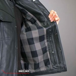Custom <b>Men's</b> Genuine Cowhide Leather Motorcycle Club Vest Stand Collar Sleeveless Biker Riding <b>Waistcoat</b> OEM ODM Manufacturer - Product Image 4