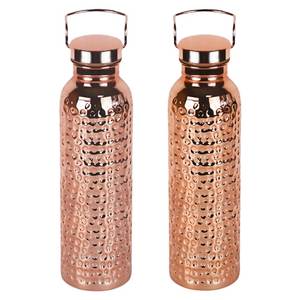 Copper Water <b>Bottle</b> With Ribbed Design Portable Travel Use Modern Style - Product Image 4