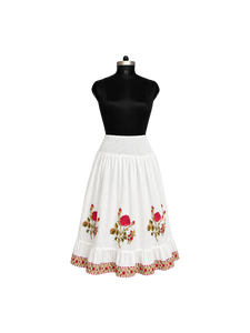 Falda Maxi Blanca Artesanal para Mujer con Motivo Floral, Bajo con Volantes, Cintura Elástica Fruncida, Forro de Algodón, Ropa para Fiestas - Product Image 1