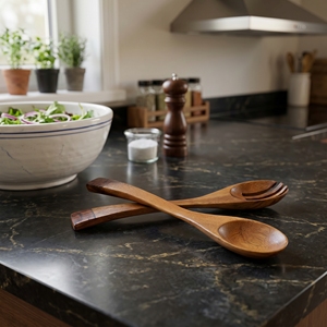 Utensilios de Cocina de Madera Suar de Grado Alimenticio con Incrustaciones de Canela Triturada, Color Marrón Claro, Hermosos Utensilios para Servir y Cocinar, Cucharas Nuevas - Product Image 2