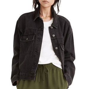 Best Quality Black <b>Denim</b> Jacket unisex Loose Fit Stonewashed Cotton Casual <b>Coat</b> With Button Closure Autumn Style - Product Image 1