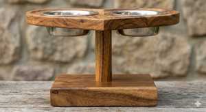 Comedero Doble para Perros de Madera Hecho a Mano por Bela Artisan, Comedero Elevado para Mascotas con Tazones de Acero Inoxidable y Base Elevada Antideslizante - Product Image 3