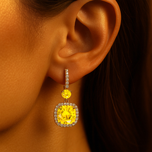 Dangling Drop <b>Earrings</b> with Lab Grown Yellow Sapphire Gemstone & Natural White Diamonds in 14K Solid Gold <b>Earrings</b> Gift Jewelry - Product Image 2
