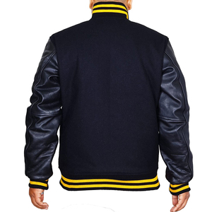 Wholesale Custom Logo Leather Sleeves Embroidery Black College <b>Men's</b> Jacket Letterman Light Blue Varsity Jacket For <b>Men</b> - Product Image 4
