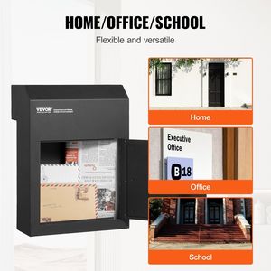 Boîte à clés murale en acier robuste de 1,8 po x 12 po avec serrure, boîte à courrier noire 12x6x16 po, organisateur mural - Product Image 6